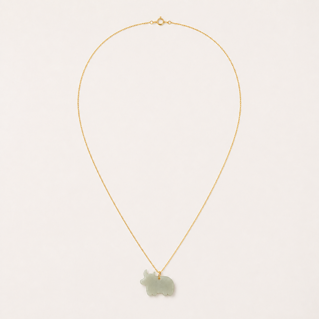 Ox Jade Pendant Necklace | 牛生肖玉石吊墜項鏈