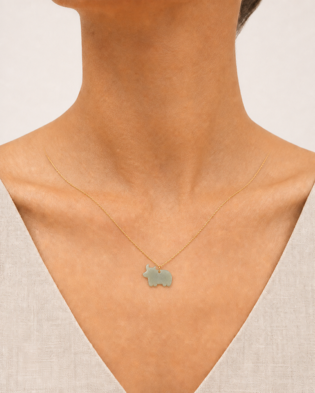 Ox Jade Pendant Necklace | 牛生肖玉石吊墜項鏈