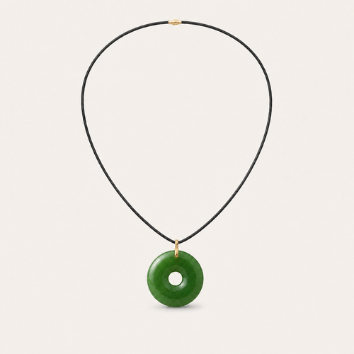 Celadon Peace Disc Charcoal Cord Necklace