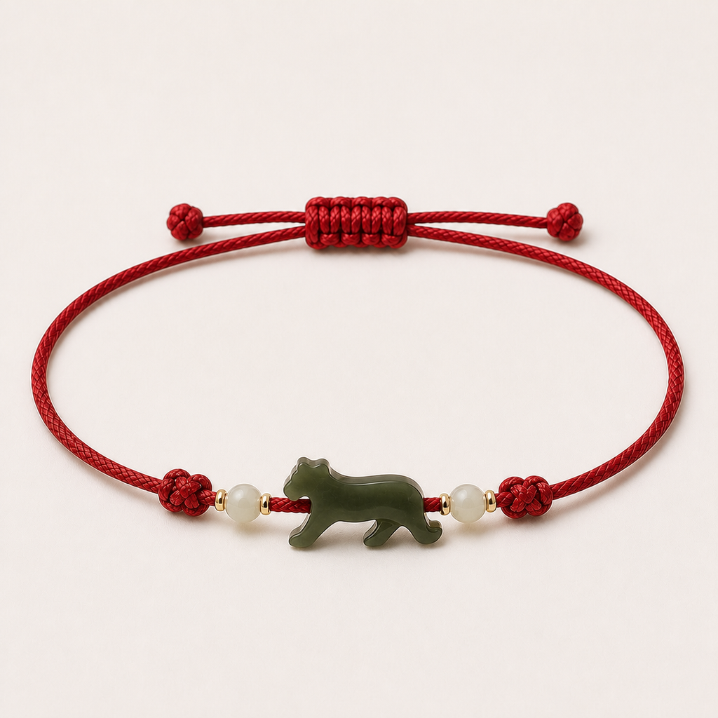 Tiger Jade Red Cord Bracelet | 虎生肖玉石紅繩手鏈