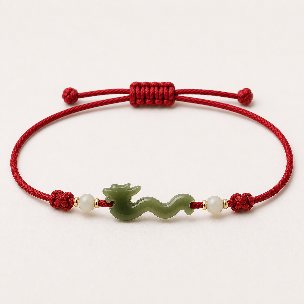 Dragon Jade Red Cord Bracelet | 龍生肖玉石紅繩手鏈