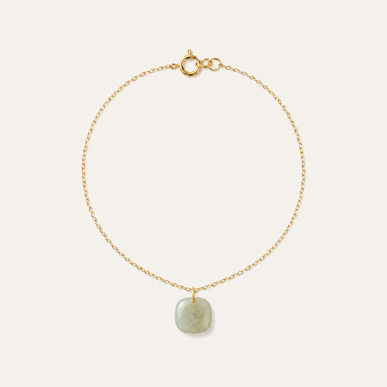 Single Square Celadon Charm Bracelet | 青白玉方牌细链手链