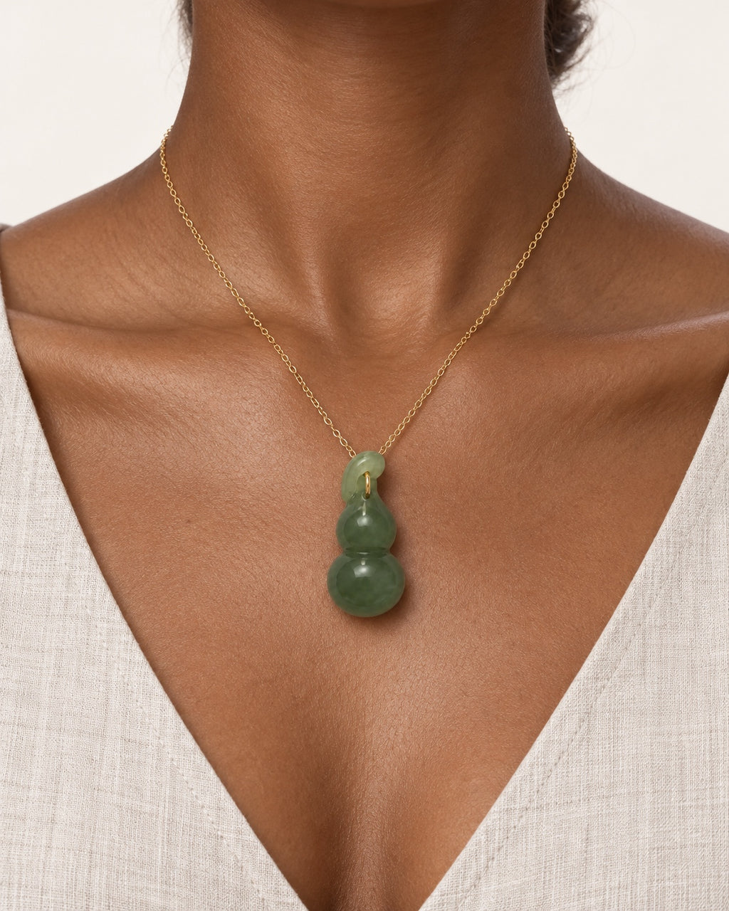 Spinach Jade Double-Gourd Necklace
