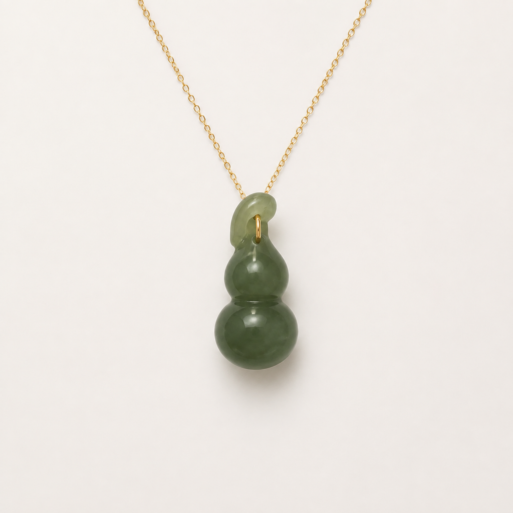 Spinach Jade Double-Gourd Necklace