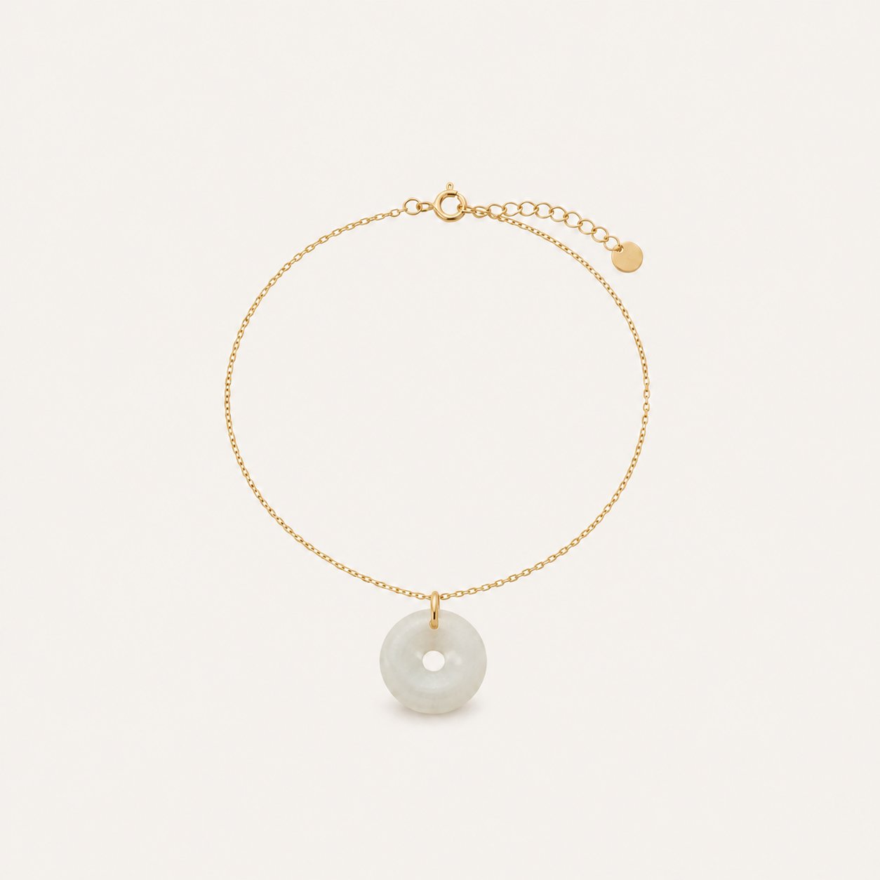White Jade Peace Disc Bracelet | 平安扣白玉细链手链