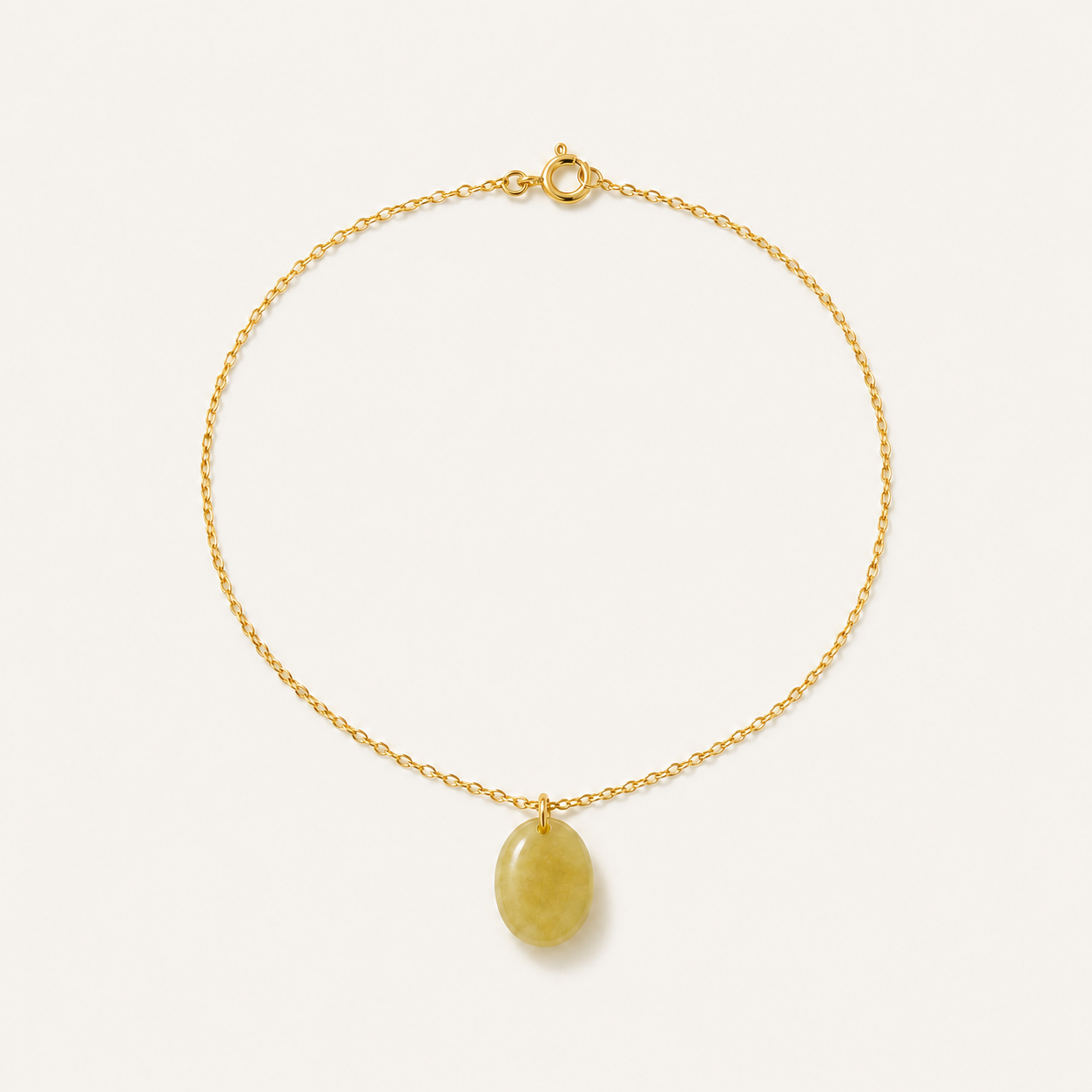 Yellow Jade Oval Charm Bracelet | 黄玉椭圆坠细链手链