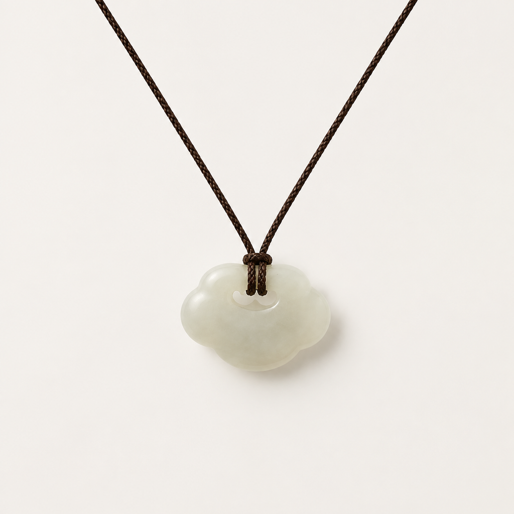 White Jade Cloud Window Cord Necklace