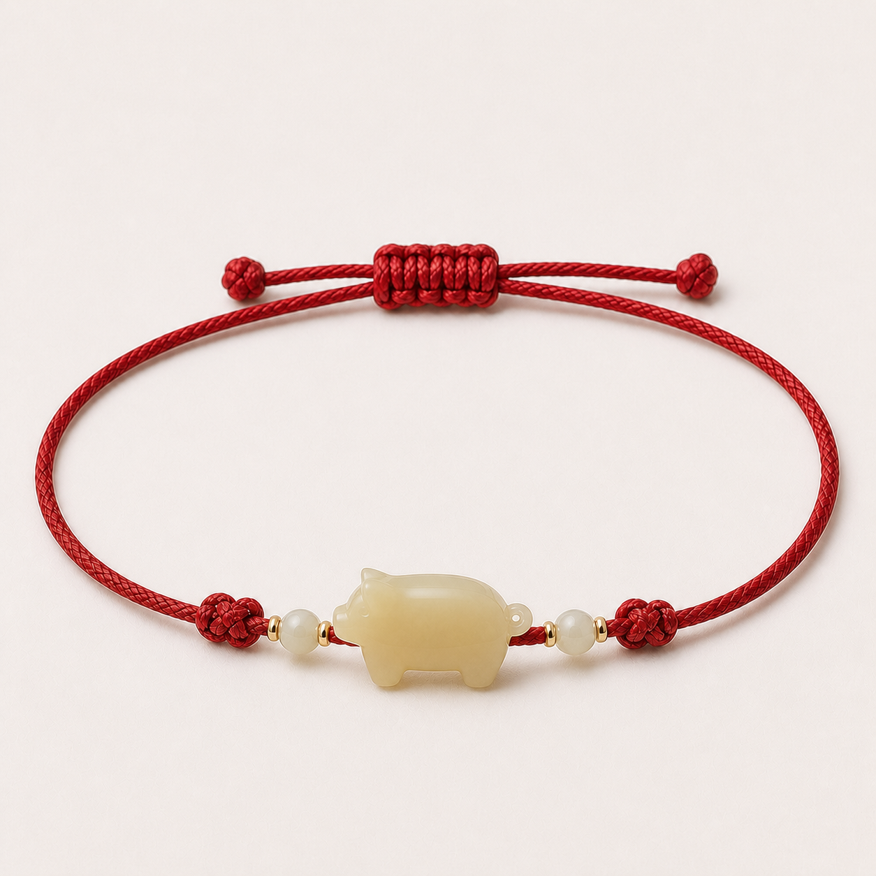 Pig Jade Red Cord Bracelet | 豬生肖玉石紅繩手鏈