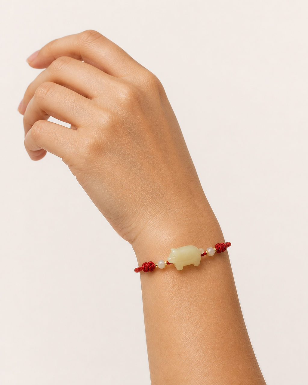 Pig Jade Red Cord Bracelet | 豬生肖玉石紅繩手鏈