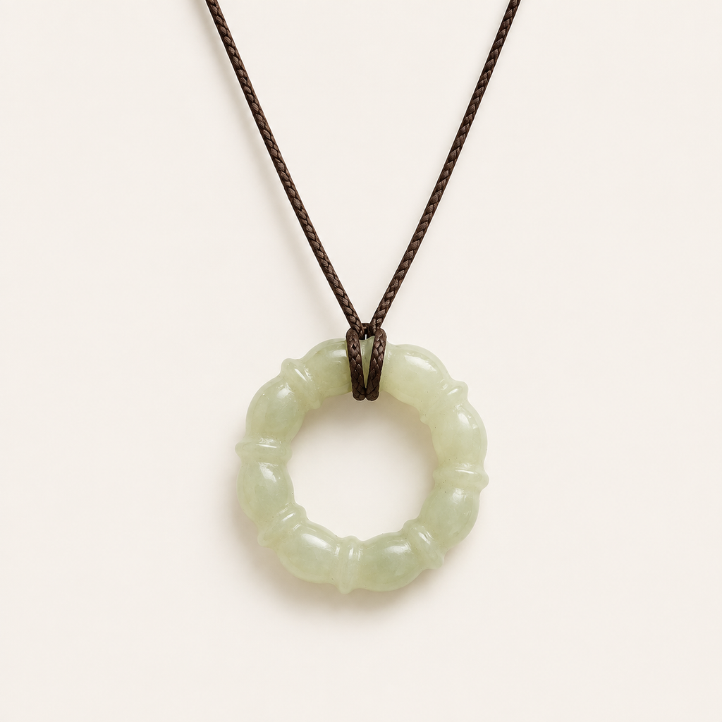 Celadon Jade Bamboo Wreath Cord Necklace