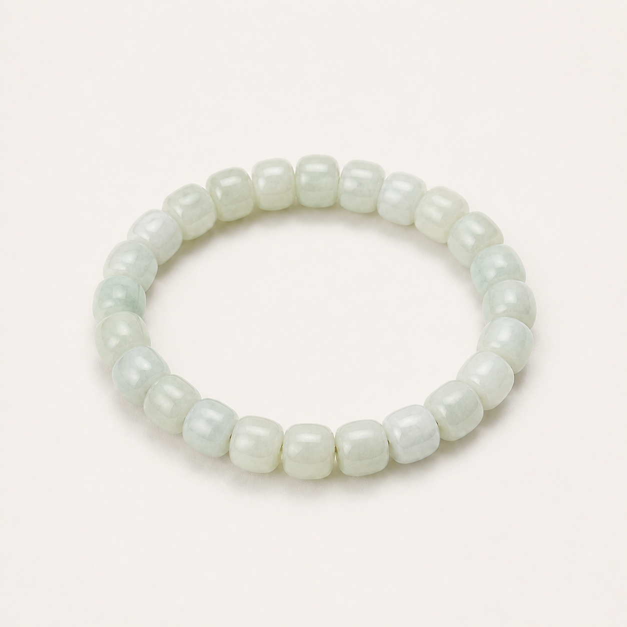Celadon Rounded Cylinder Bracelet | 青白玉桶珠手链