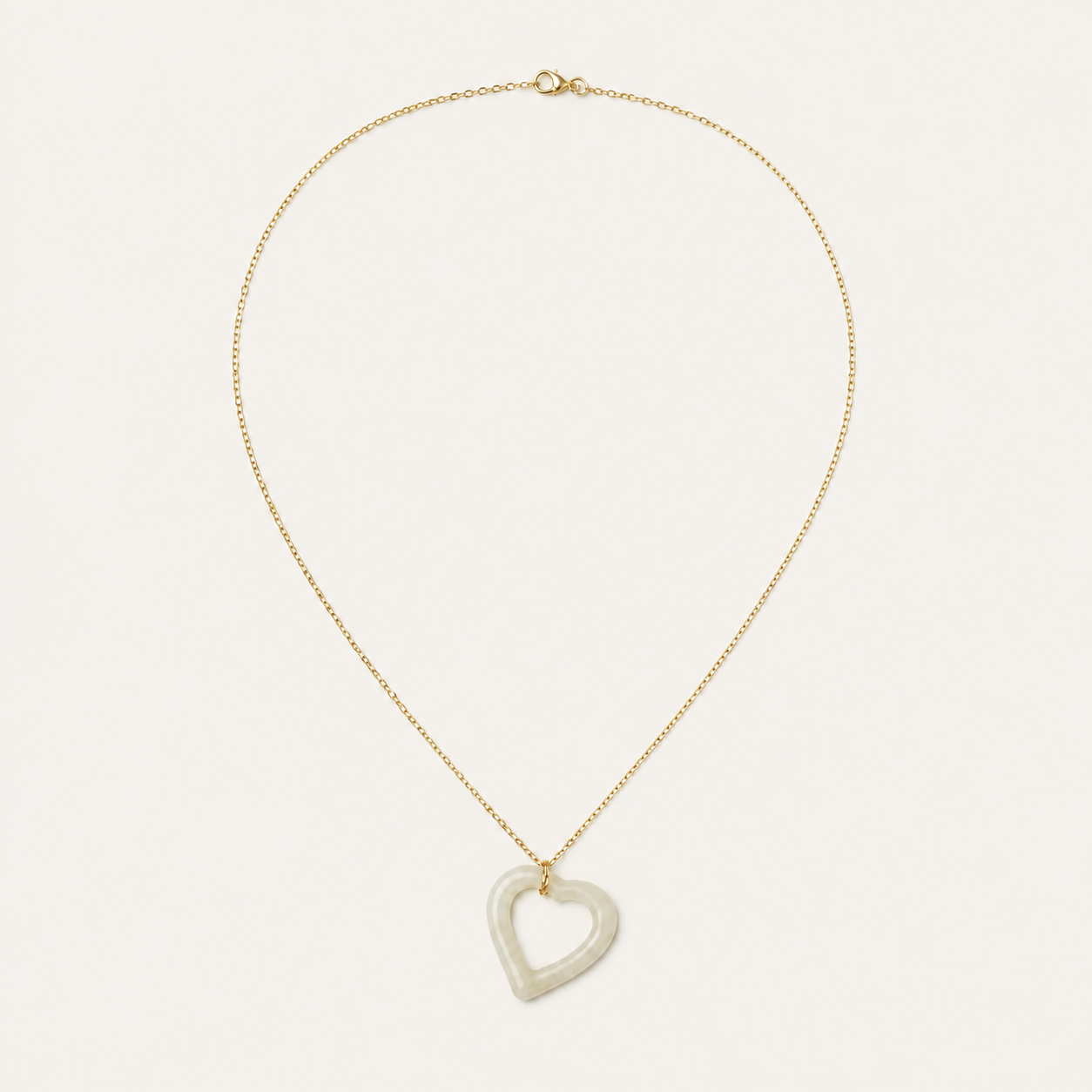 Open Heart White Jade Necklace | 镂空爱心白玉项链