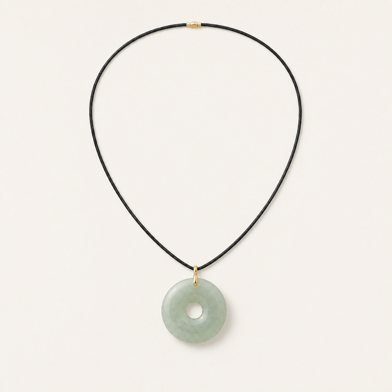 Celadon Peace Disc Charcoal Cord Necklace | 青白玉平安扣黑绳项链