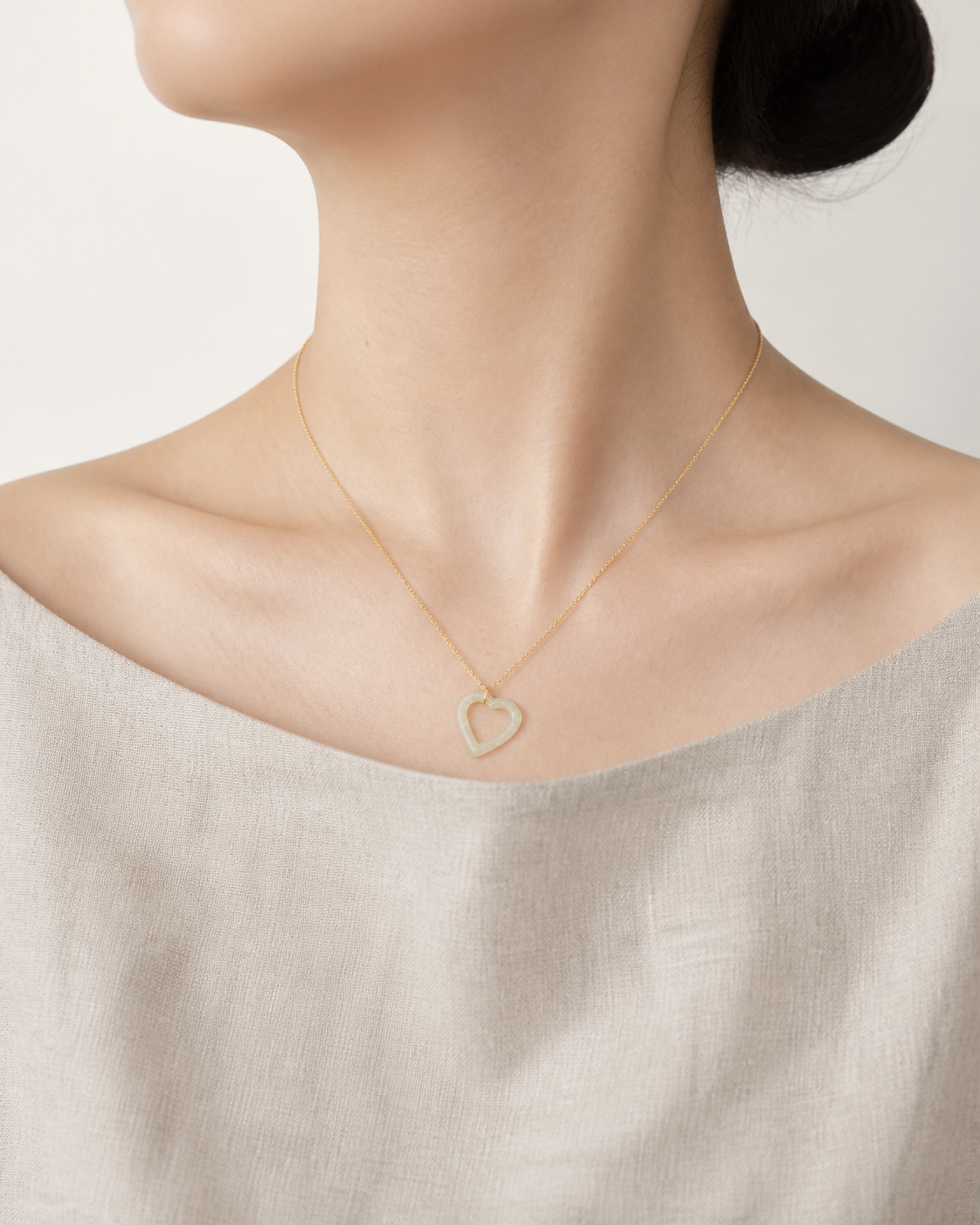 Open Heart White Jade Necklace