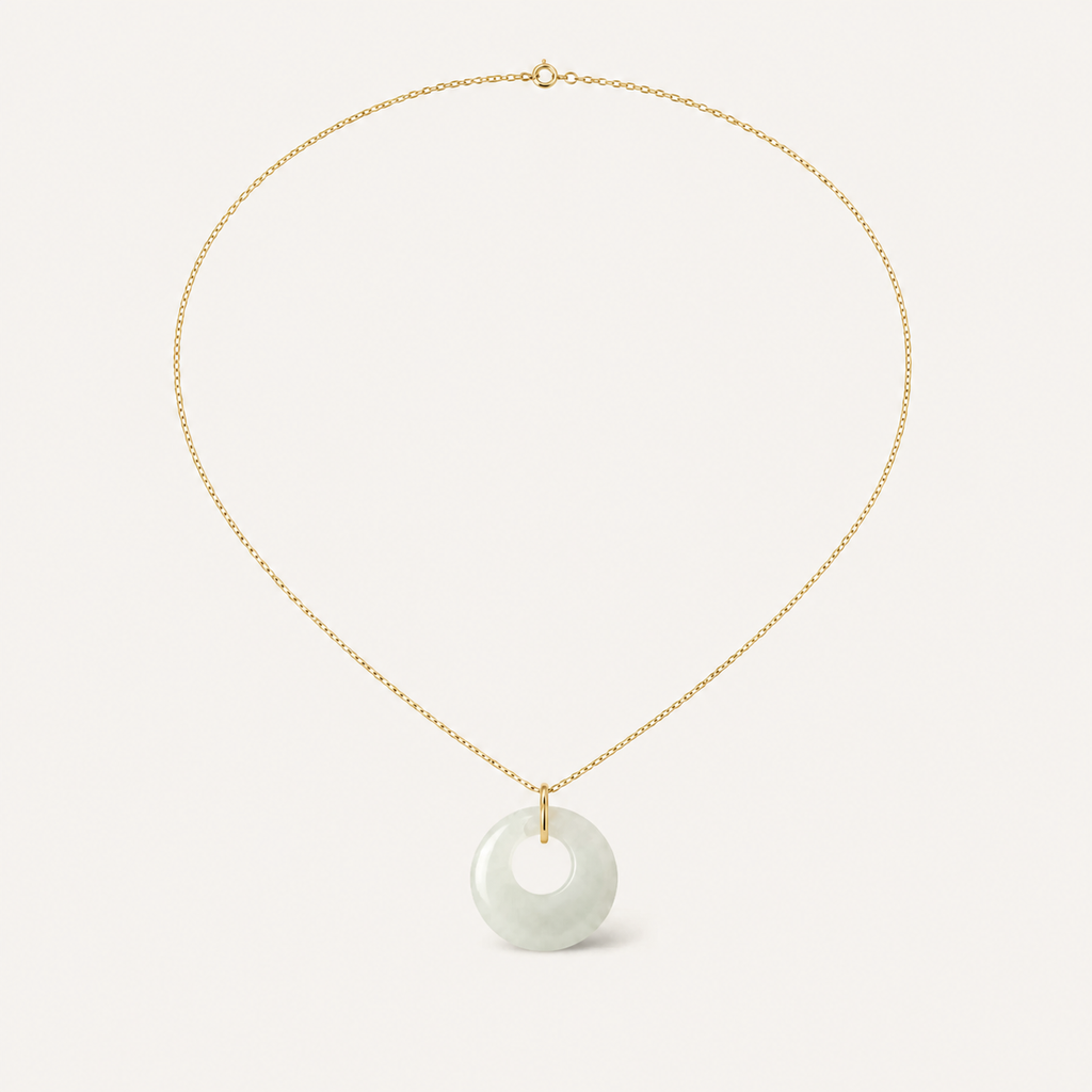 Offset Moon White Jade Necklace