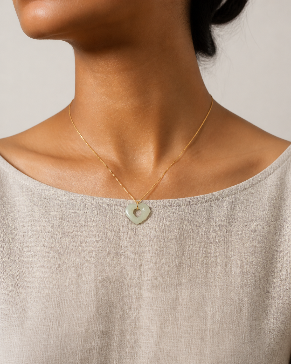 Mobius Heart Celadon Jade Necklace