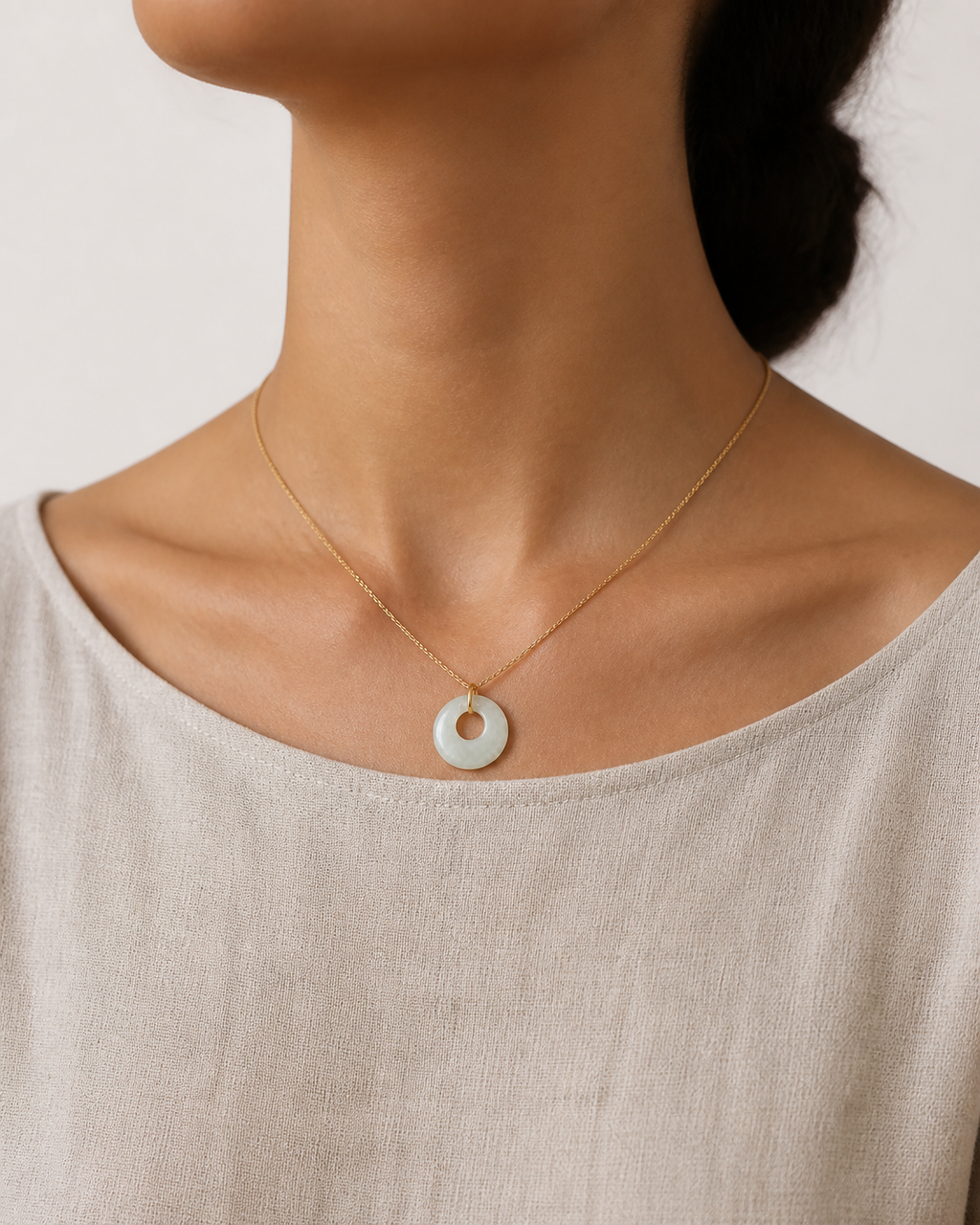 Offset Moon White Jade Necklace