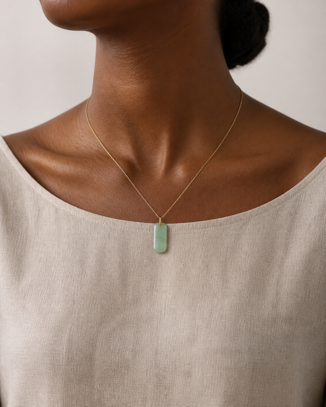 Rounded Tablet Celadon Jade Necklace