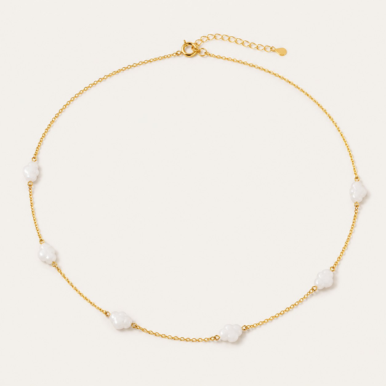 Six Cloud White Jade Station Necklace | 六祥云白玉锁骨链