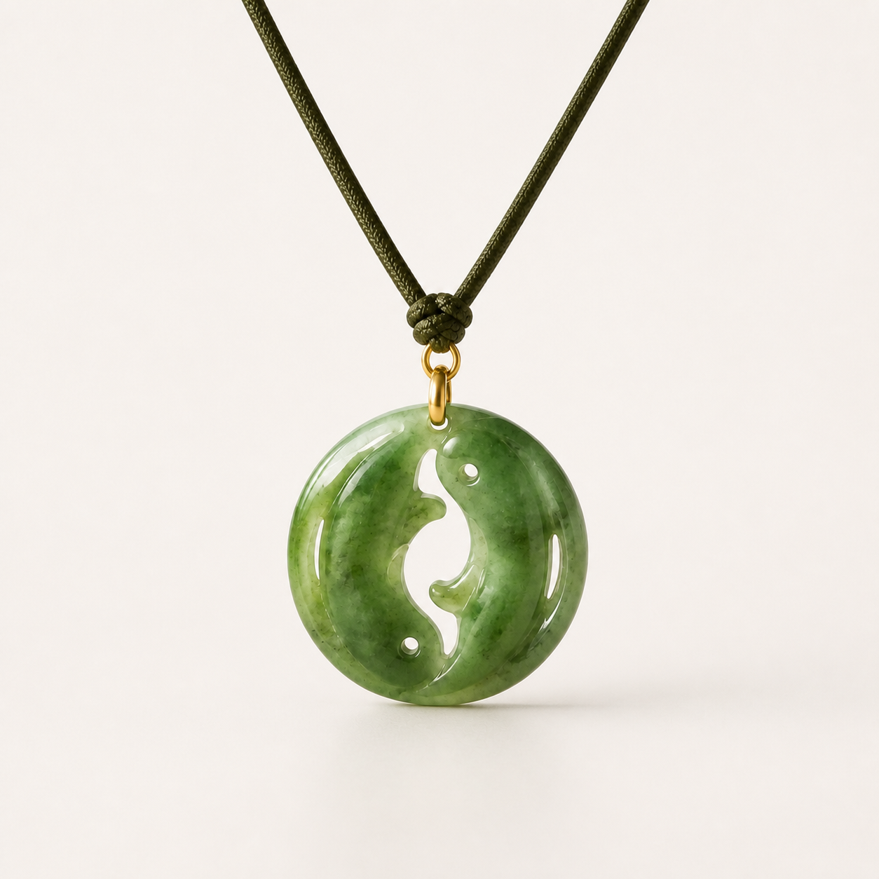 Harmony Disc Spinach Jade Cord Necklace | 和合碧玉圆佩绳链