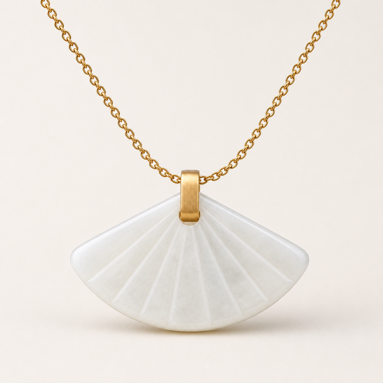 Folding Fan White Jade Necklace | 清风白玉折扇项链