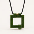 Geometric Window Spinach Jade Cord Necklace | 方窗碧玉绳链