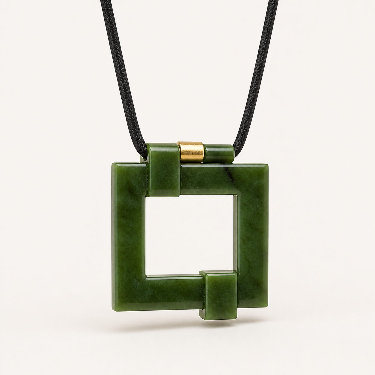 Geometric Window Spinach Jade Cord Necklace | 方窗碧玉绳链