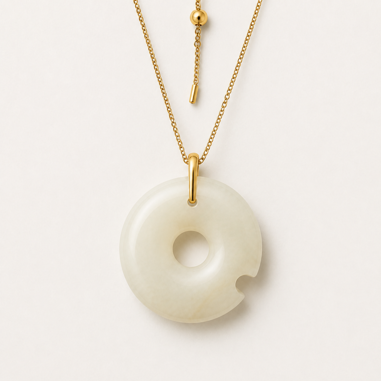 Crescent Disc White Jade Slider Necklace | 月缺白玉圆佩项链