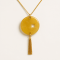 Fortune Coin Yellow Jade Tassel Necklace | 招财黄玉古钱流苏项链