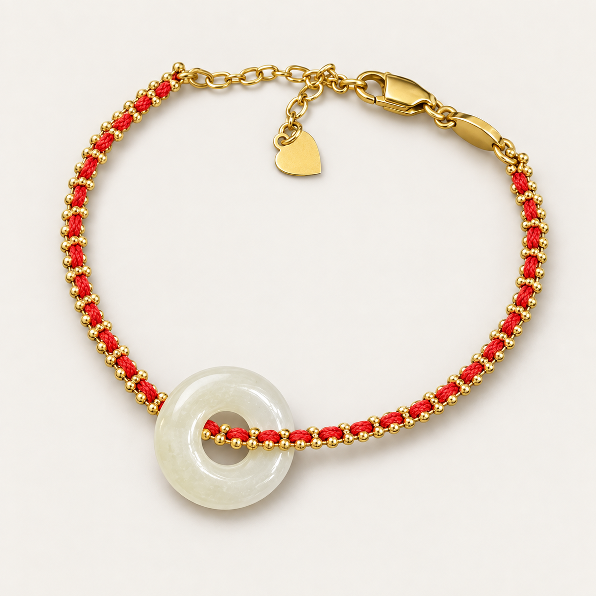 White Jade Peace Disc Red Cord Bracelet