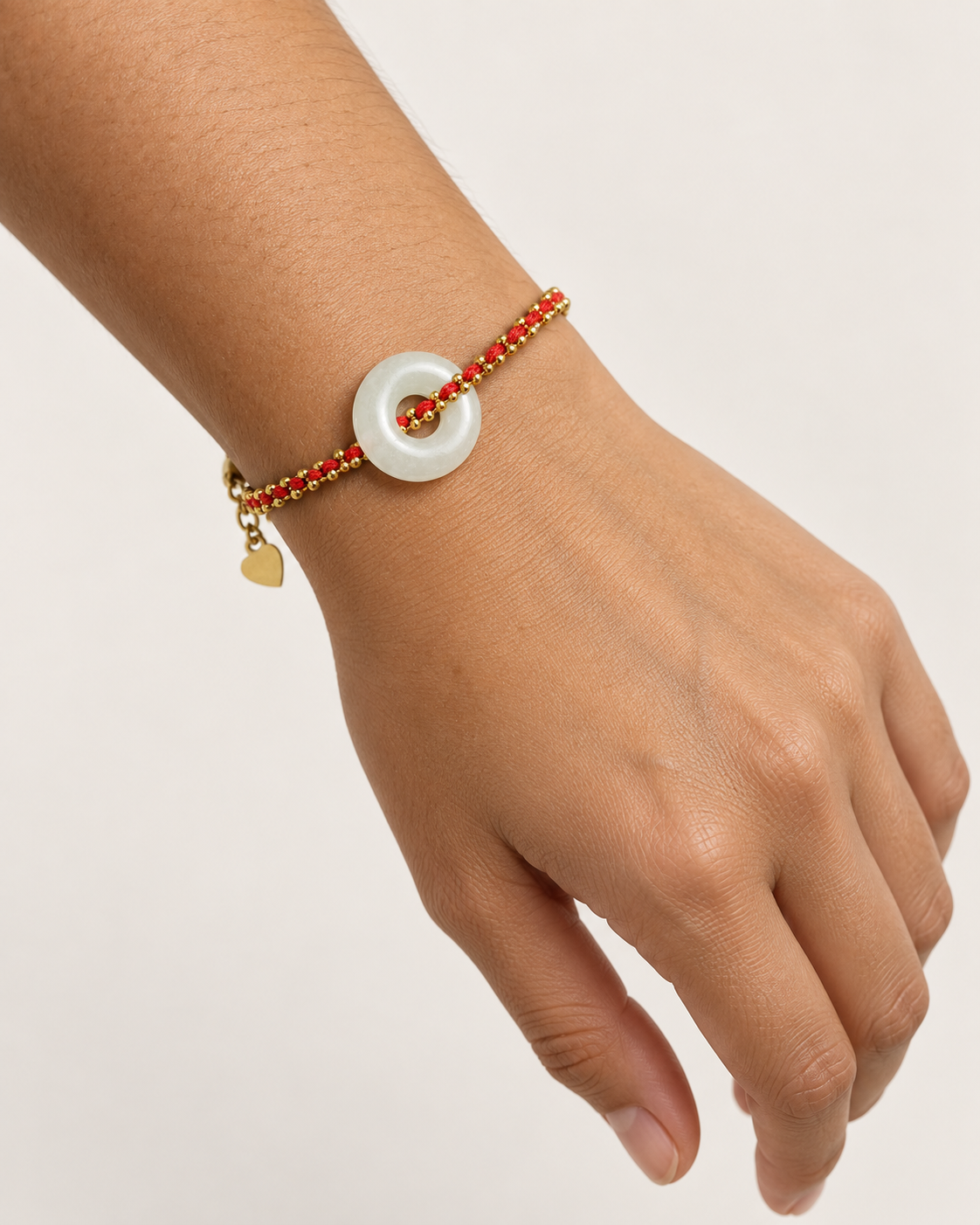 White Jade Peace Disc Red Cord Bracelet